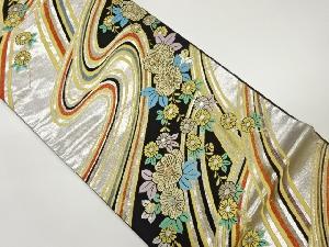 流水に草花模様織出し袋帯